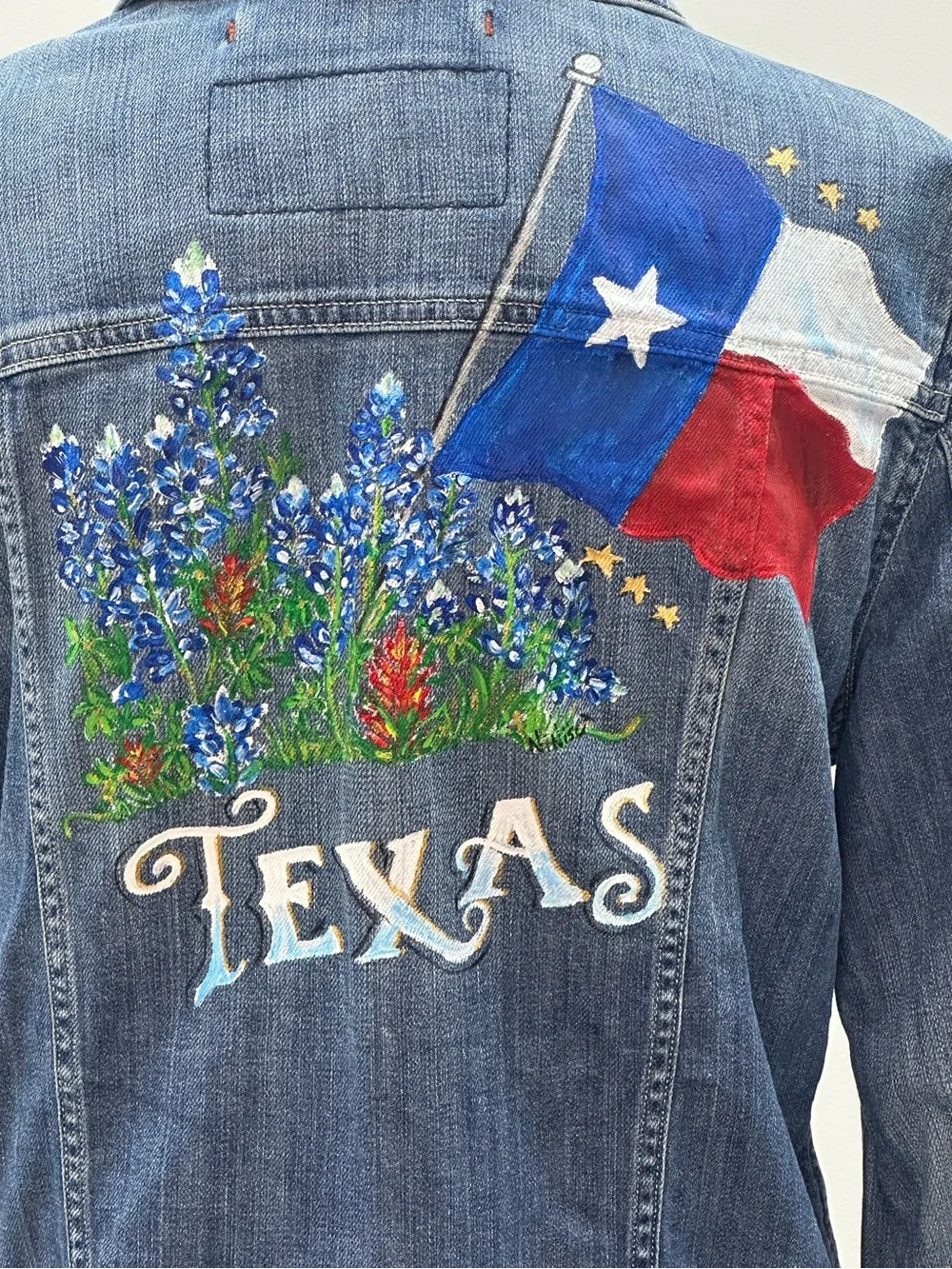 Hand Painted Texas Bluebonnet Denim Jacket Eddie Bauer Jean Jacket Vintage Style